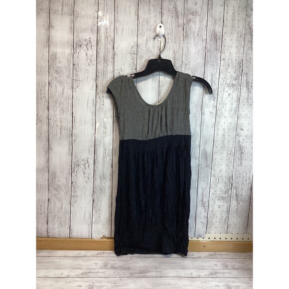 Poetry Women's Dark Blue Gray Elastic Waist Scoop Neck Ruffle Dress Size Short - Picture 2 of 4